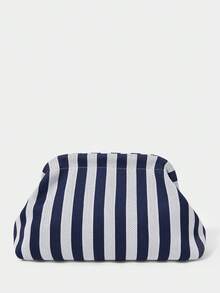 SHECARRY 女士新款时尚撞色蓝白条纹鲸鱼化妆包，轻盈云朵手拿包，适合度假、日常、派对、海滩、海边等场合，可搭配 - 藍白條紋(鯨魚) - 查看 5