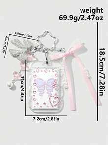 ROMWE Kawaii 1 Ins創意甜美軟萌可愛女孩高質感粉白樹脂愛心手工串珠白色仿珍珠網格波點軟陶水鑽滿鑽閃亮蝴蝶結四葉草DIY鑽飾模型，附送A Love Star水鑽貼紙，壓克力透明蕾絲滑蓋卡套校園卡交通卡星卡卡夾鑰匙圈配件包掛飾，適合上班族、學生、派對愛好者、日常配戴、節日禮物 - 粉白色-164 - 查看 3