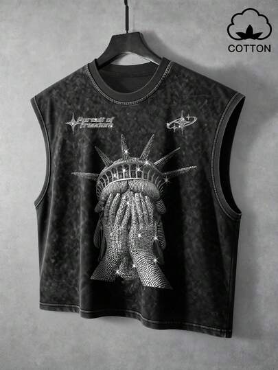 Manfinity EMRG Men's Casual Everyday Wear, Outdoor Essential, Vintage Washed Black Tank Top, Youthful Street Style