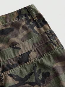 ROMWE MEN Men's Loose Fit Embroidered Camo Denim Shorts - Army Green - View 6