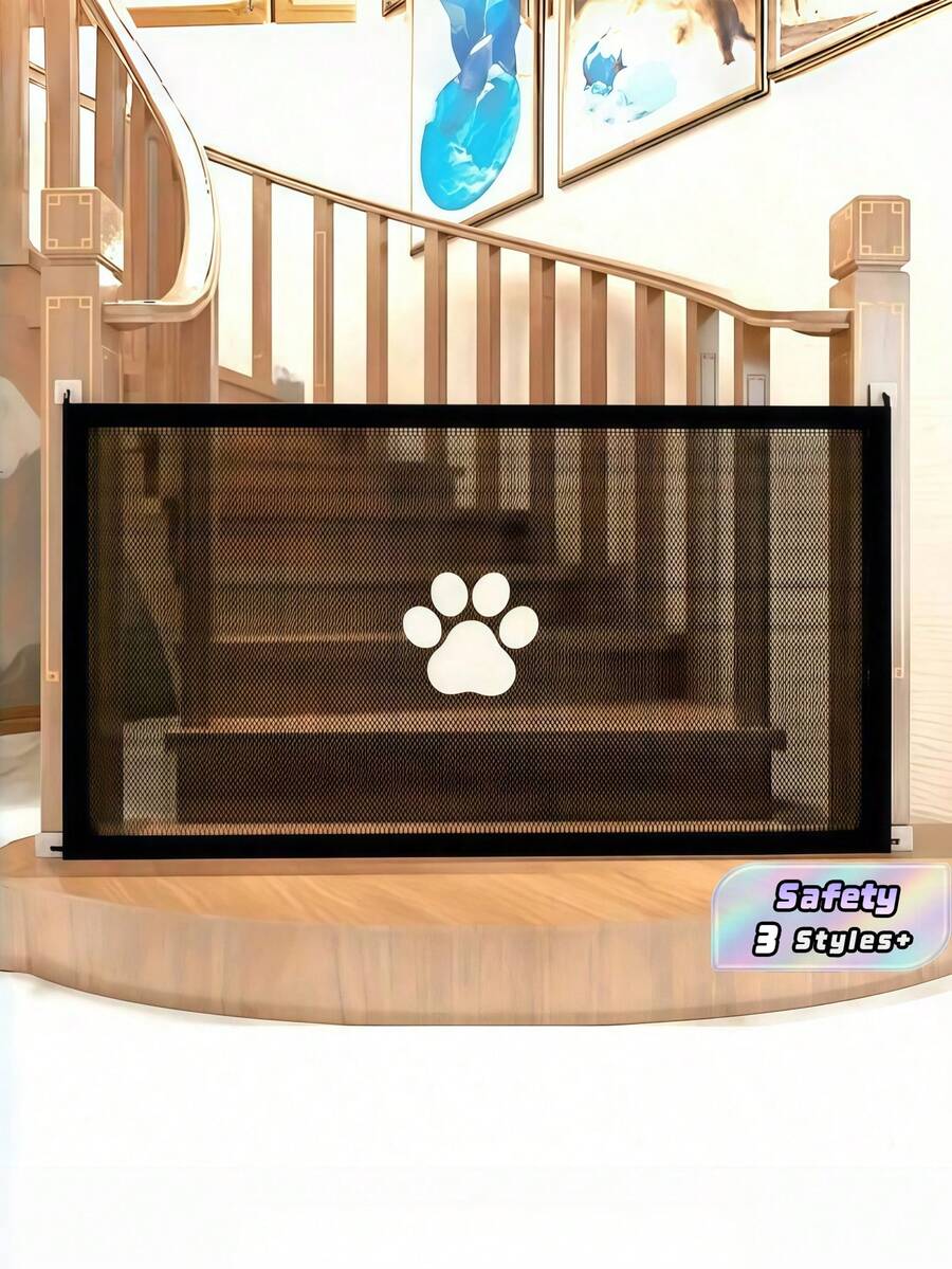 Expandable Pet Gate With PVC Mesh – No-Step Design, Easy Installation, Indoor/Outdoor Dog Cat Barrier, Ideal For Stairs Safety - Black - View 1