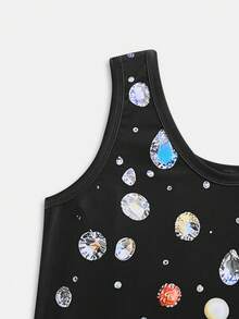 GlowEve Women's Summer 3D Printed Brick Pattern Black Camisole Everyday Casual Sexy Night Out - Black - View 4