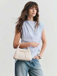 SHECARRY Bolso de mano de moda, bolso de viaje exquisito y sencillo con lazo - Beis - Ver 7