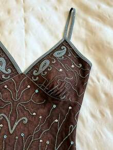 Franclia Women's Retro Y2k Sexy Boho Bohemian Style Paisley Floral Print Camisole Top Going Out Brown And Blue Summer - Multicolor - View 3