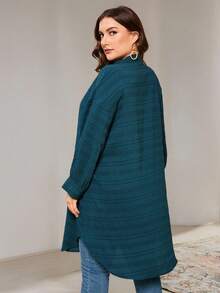 Solavon Plus Size Striped Texture Loose Long Shirt - Green - View 2