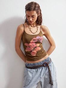 Bohemela 女款休閒素色針織細肩帶背心 - 棕色 - 查看 8