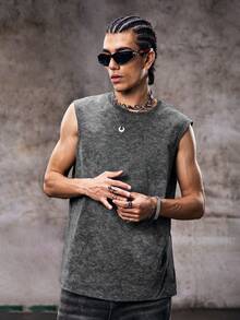 Skyrend Simple Studio | Camiseta de tirantes de estilo vintage y rústico para hombres | Adecuado para uso en verano | Cómodo y transpirable | Moda de vanguardia - Gris Oscuro - Ver 5