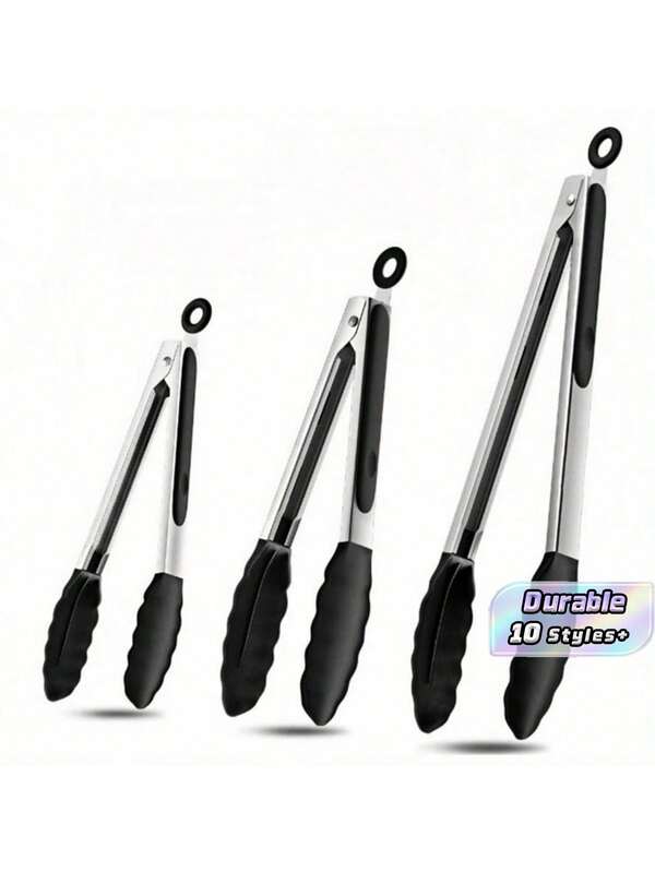 Stainless Steel Heat Resistant Kitchen Tongs, Suitable For Cooking & Grilling, With Non-Scratch Silicone Grip Heads, Strong Holding Power To Grab Food, Toss Salad, Also Usable For Air Fryer, With Locking Design