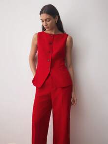 BizChic Women's Sleeveless Blazer Jacket, Suitable For Urban Commute, Business Casual, And Formal Occasions, Autumn/Winter - Red - View 6