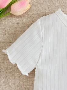 SHEIN 2 pezzi Outfit casual e alla moda per bambine, stile coreano minimalista, include: Maglietta a girocollo a costine bianca a maniche corte + Pantaloni salopette con stampa a farfalla a righe rosa in tessuto tessuto, adatto per uscite quotidiane estive, scuola, shopping, viaggi, picnic, parchi divertimento e altre occasioni - Rosa - Visualizzare 8