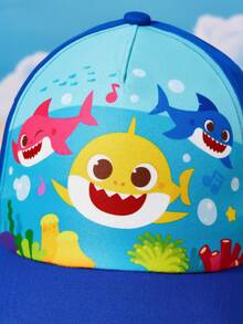 BABY SHARK X SHEIN 升级版可爱卡通防晒蓝色棒球帽，适合儿童、男孩和小孩，透气、柔软、舒适，适合旅行和户外活动，独家海洋印花，鱼图案 - 藍色 - 查看 3