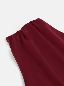 SHEIN Girlism Teen Girl/Teen Girls' Solid Color Ruched Casual Halter Neck Camisole - Burgundy - View 3