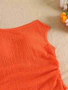 Teenage Girls Two Pieces Set,Casual,Elegant,Cute,Parties,Vacation,Green,Orange Knitted Jacquard Pullover Vest And Double-Layer Cake Skirt Summer - Multicolor - View 5