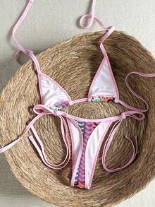 Swim Vcay Bộ đồ bơi 2 mảnh SXY vải vân nổi, áo bikini tam giác cổ yếm và quần thong buộc dây bên hông, đồ bơi gợi cảm, mùa xuân/mùa hè - Nhiều màu - Xem 2