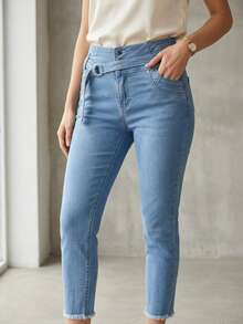 Jeans de mezclilla para mujer - Azul - Ver 3
