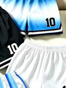 4件/組 青少年男孩休閒漸層印花「10」圖案運動短褲，寬鬆版型，舒適，適合夏季戶外活動 - 彩色 - 查看 3