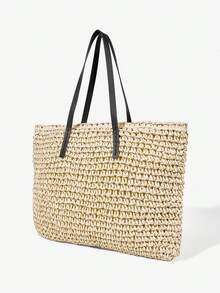 Viva Strut Túi tote bằng rơm dành cho nữ, túi đan bằng rơm, cá tính, đơn giản, đa năng, phong cách đường phố, dành cho các cô gái ngọt ngào và cá tính, những cô nàng sành điệu, thích hợp cho bãi biển, kỳ nghỉ, mùa hè, ven biển, tiệc bãi biển. - Màu Khaki - Xem 1