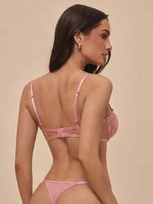 Silquee 2pcs Sky Blue Embroidered Lace-Up Lingerie Set For Women - Watermelon Pink - View 2