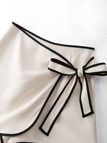 GlowEve Women's Summer Elegant Casual Shorts With Bow Tie Waist Decoration And Ruched Design Brunch White And Black - Apricot - View 4