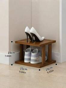 PC Multilayer Elegant Bamboo Shoe Rack Natural Wood Grain Texture Space Saving Design Easy Assembly For Dormitory Hallway Kitchen Sneakers High Heels Stiletto Storage Square Stackable Shelf Home Organizer - Multicolor - View 2