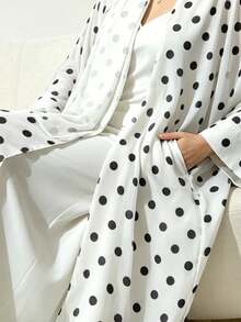 Yasmyna Áo Kaftan maxi chấm bi thanh lịch kèm khăn choàng, phong cách nghỉ dưỡng, mùa xuân/thu. - trắng - Xem 3