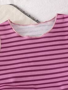 SHEIN Elladie kids 6件組女嬰幼兒0-3歲休閒日常基本度假款柔軟針織無袖上衣T恤與短褲套裝，亮桃紅色3色夏季套裝 - 彩色 - 查看 5
