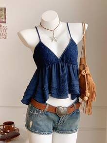 Comfortcana Women's Ruffle Hem Camisole Top - Navy Blue - View 5