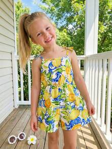 SHEIN Jumpsuit Kasual Motif Lemon Tenun untuk Anak Perempuan - Kuning - View 4