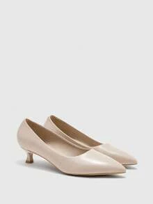 CUCCOO BIZCHIC Women's Pointed Toe Fashion Daily Versatile High Heels Kitten Heels Fall Shoes - Apricot - View 2