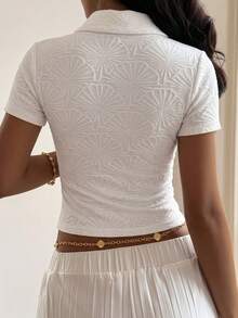 DAZY Women Textured Short Sleeve Slim Fit Polo Neck T-Shirt - White - View 3