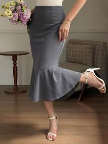 DAZY Women's Solid Color Elegant Mermaid Style Skirt - Grey - View 4