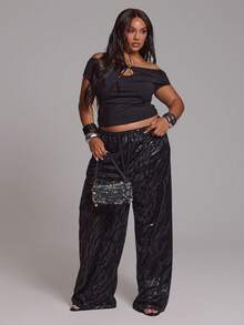 MUSERA Top de Manga Curta Ajustada com Detalhe de Recorte em Decote Keyhole, Elegante para Praia, Férias, Verão, Festival de Ibiza, Plus Size - Preto - Visão 5