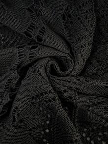 Elaquor Áo khoác cardigan dệt kim tay ngắn, một hàng cúc, khoét rỗng, dành cho nữ cỡ lớn - màu đen - Xem 7