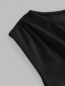 SHEIN Tween Girls' Casual Black Knit Round Neck Dress - Black - View 3