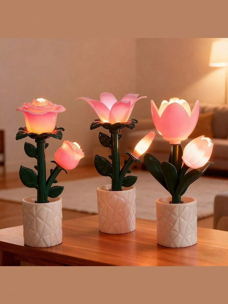 1PC Tulip Flower Night Light,, Bedroom Decor, Living Room Decor, Home Decor, Wedding Decor, Holiday Decor, Birthday Gifts - Flower night light - View 1