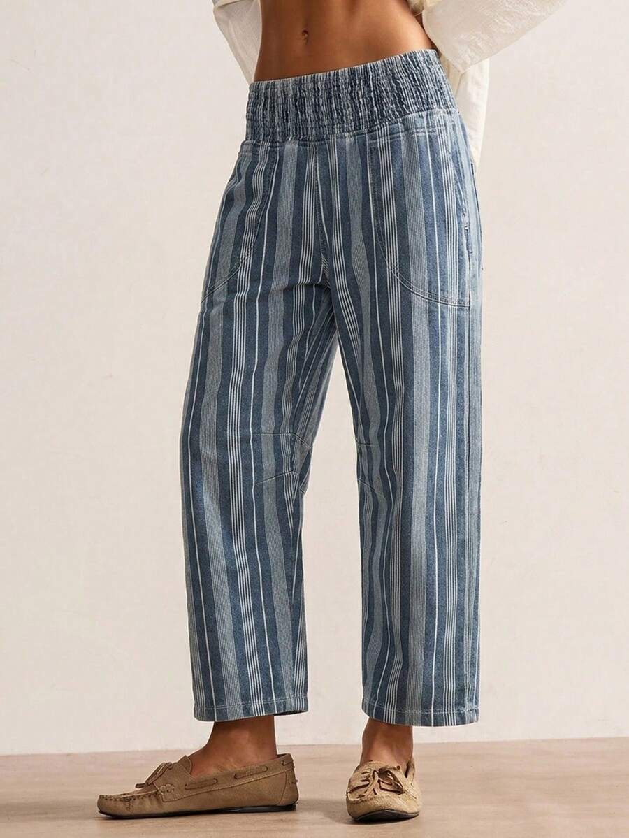 Bohemela Women's Casual Woven Striped Pants - Blue - View 1