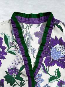 Linhara Plus Size Woven Printed Casual Resort Summer Women's Shirt - Purple - View 3