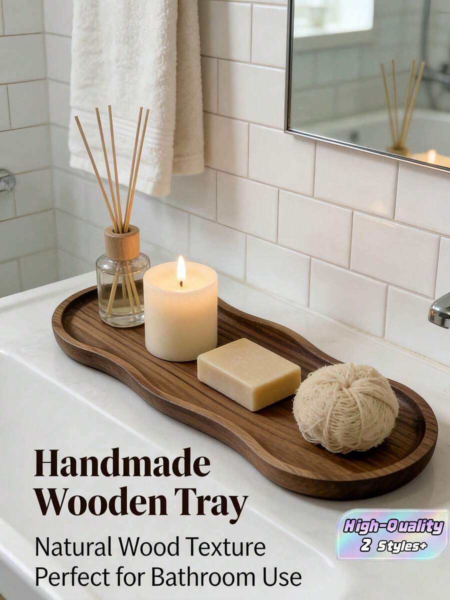 High-Quality Wooden Tray Suitable For Bathroom, Perfume Tray, Kitchen Tray, Reception Tray, Decorative Tray, Applicable For Room Decor, Home Decor, Bathroom Decor And Living Room Decor, Widely Used Wooden Tray In Household - C-Wood Color - View 1