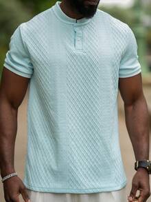thenoahjr thenoahjr Men's Solid Color Commuting Short Sleeve Casual Polo Shirt, Summer - Baby Blue - View 3