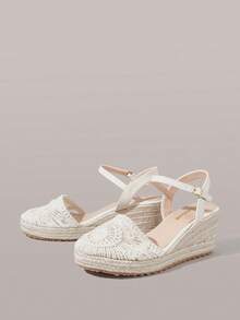 Styleloop Women's Shoes, Beige Woven Hemp Rope Straw Weave Heel Platform Sandals, Holiday Bohemian Wear - Beige - View 10