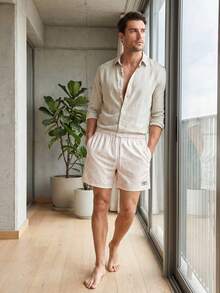 Manfinity KASUA Nam Chi tiết Patched thư Eo dây rút Quần bơi Trunk - Màu Khaki - Xem 4