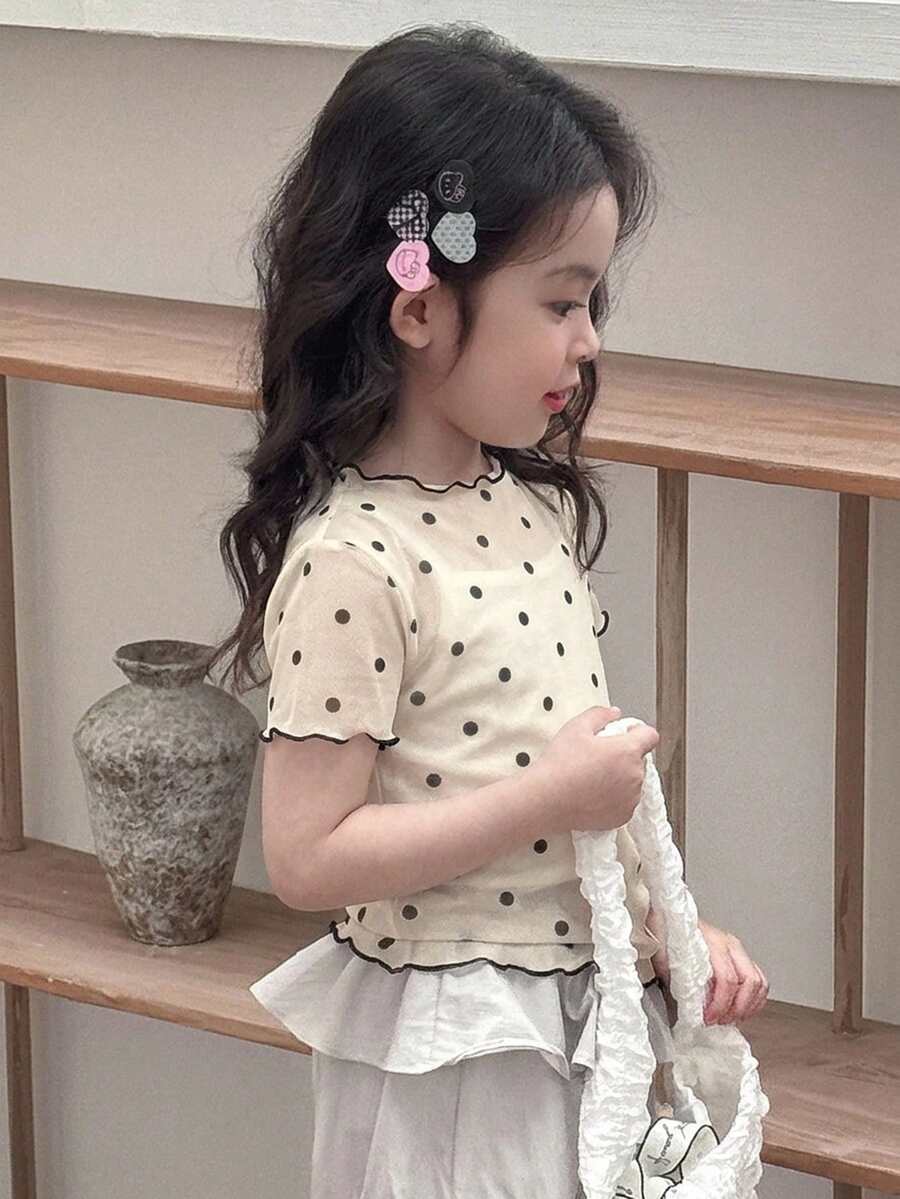Dazy Kids 女童波點印花短袖T恤 夏季款 - 白色 - 查看 1