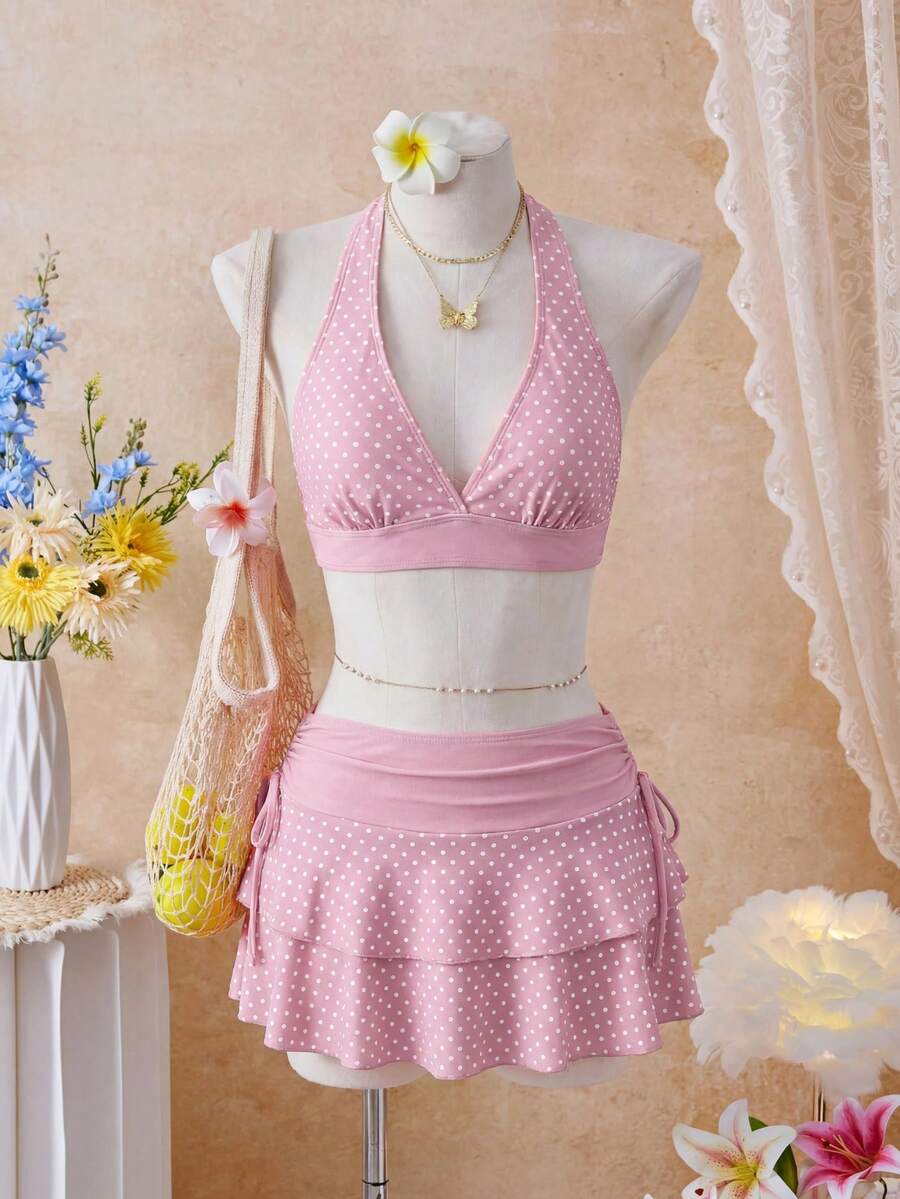 Bellisia Bộ bikini tam giác cổ yếm màu cam 26SS gồm áo và chân váy cùng màu, thích hợp mặc đi biển/nghỉ dưỡng. - Nhiều màu - Xem 1