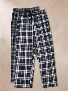 Manfinity Underwear&Sleepwear Basics Quần dài mặc nhà nam Manfinity mùa xuân/hè, kiểu dáng cơ bản, thoải mái, họa tiết kẻ caro đen trắng, gồm 2 chiếc. - Nhiều màu - Xem 1