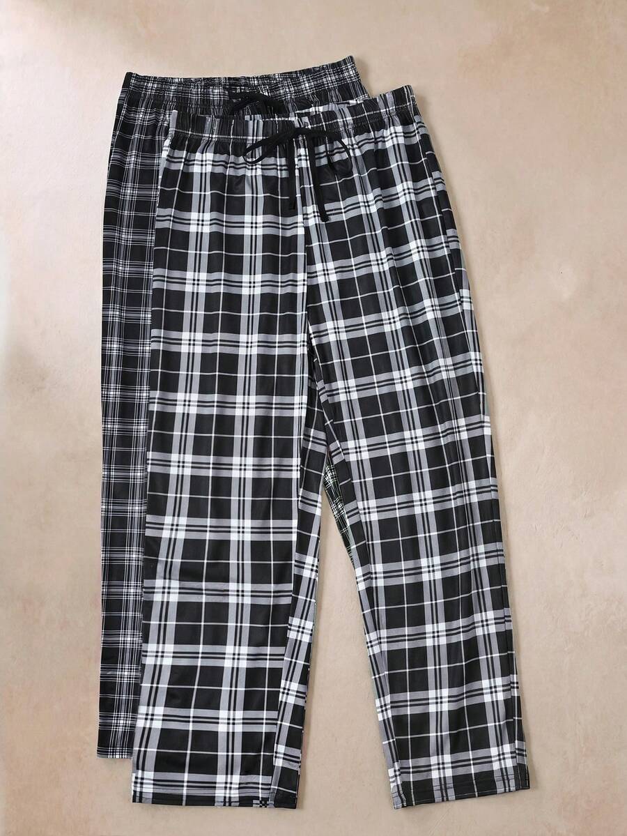 Manfinity Underwear&Sleepwear Basics Quần dài mặc nhà nam Manfinity mùa xuân/hè, kiểu dáng cơ bản, thoải mái, họa tiết kẻ caro đen trắng, gồm 2 chiếc. - Nhiều màu - Xem 1