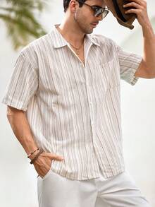 Mercer Haus Men's Vintage Striped Business/Casual Shirt - White - View 6