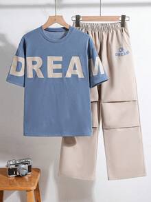 SHEIN 2pcs Tween Boy Letter Print Short Sleeve T-Shirt And Shorts Casual Set - Multicolor - View 10