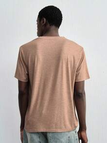 ROMWE MEN Street Life Men's Solid Color Casual Versatile Daily Wear Short Sleeve T-Shirt - Brown - View 3