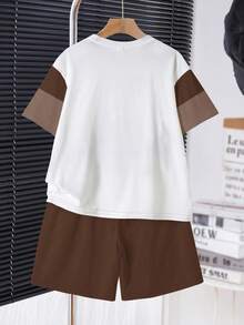Setelan Kaos Lengan Pendek Kerah Bulat dan Celana Pendek Minimalis Kasual untuk Remaja Laki-laki, Cocok untuk Musim Panas - MultiWarna - View 2