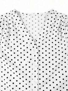 Editum Women's Solid Color V-Neck Long Sleeve Blouse, Stylish And Essential For Commuting White Summer&Autumn - Black and White - View 3